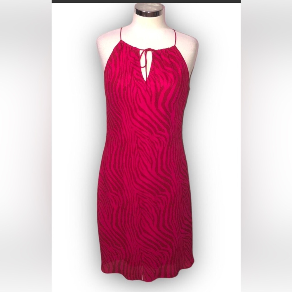 EUC Express Animal Print Hot Pink Slip Dress Halter